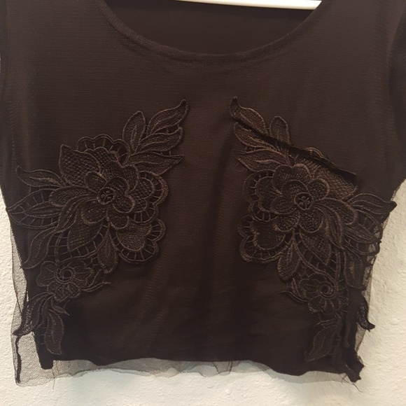Embroided Black Rose Mesh Top - Picture 2 of 5